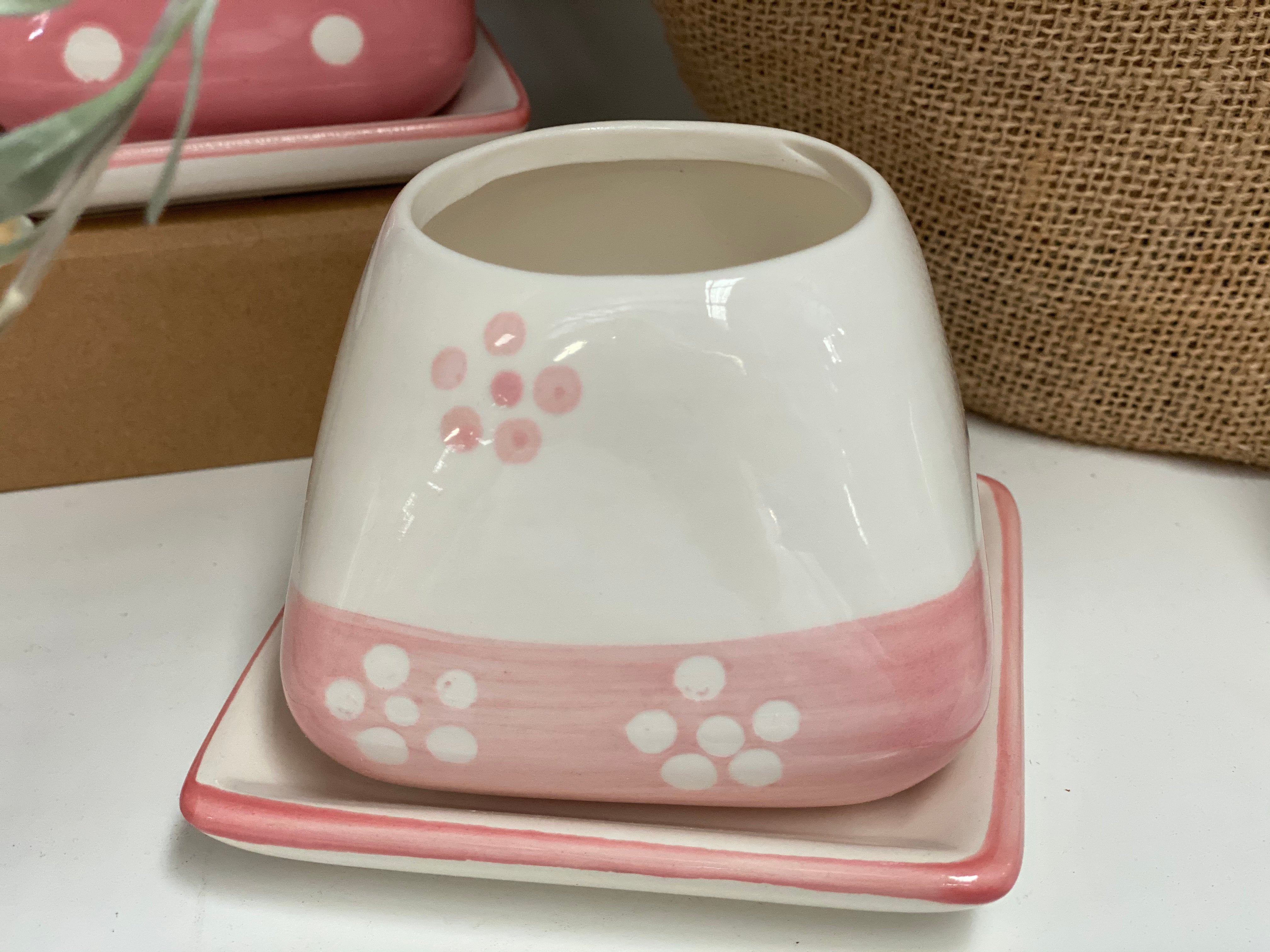 PINK Ceramic Pot and Saucer