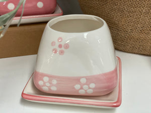 PINK Ceramic Pot and Saucer