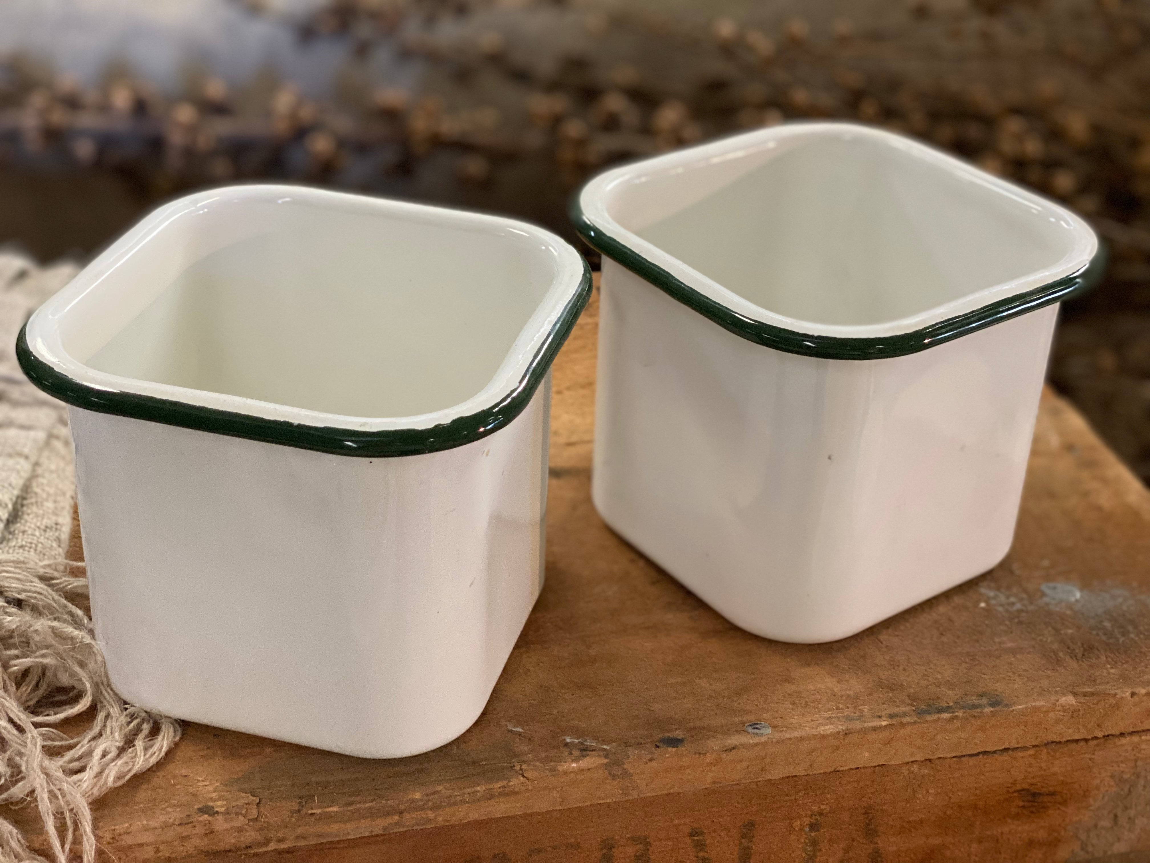 Cream ENAMEL with Green Rim Antipasto Containers
