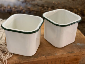 Cream ENAMEL with Green Rim Antipasto Containers
