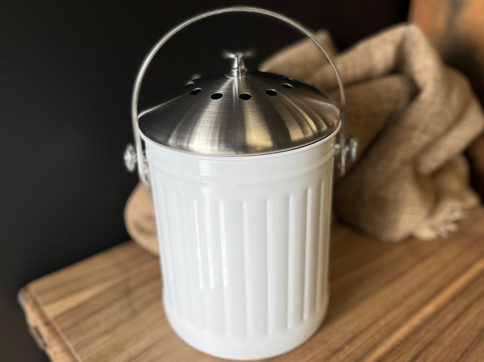 White & Stainless 5L Compost Bin