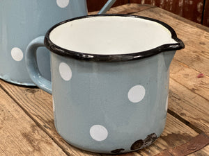 Duck Egg Blue Spot Enamel Measuring Jug VINTAGE