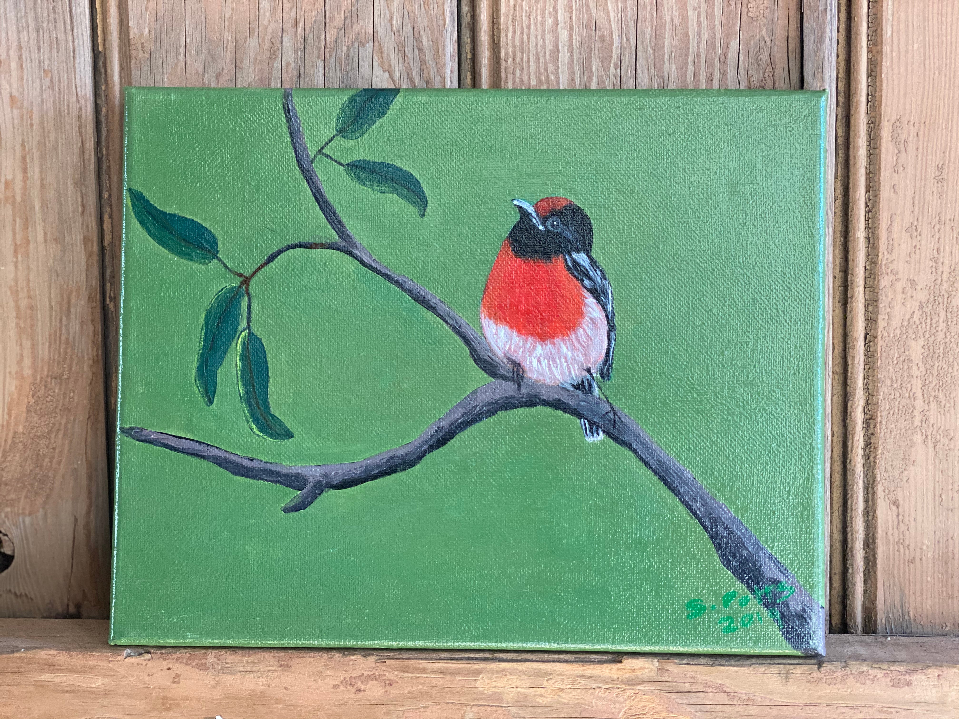 Original Hand Painted RED Bird Canvas