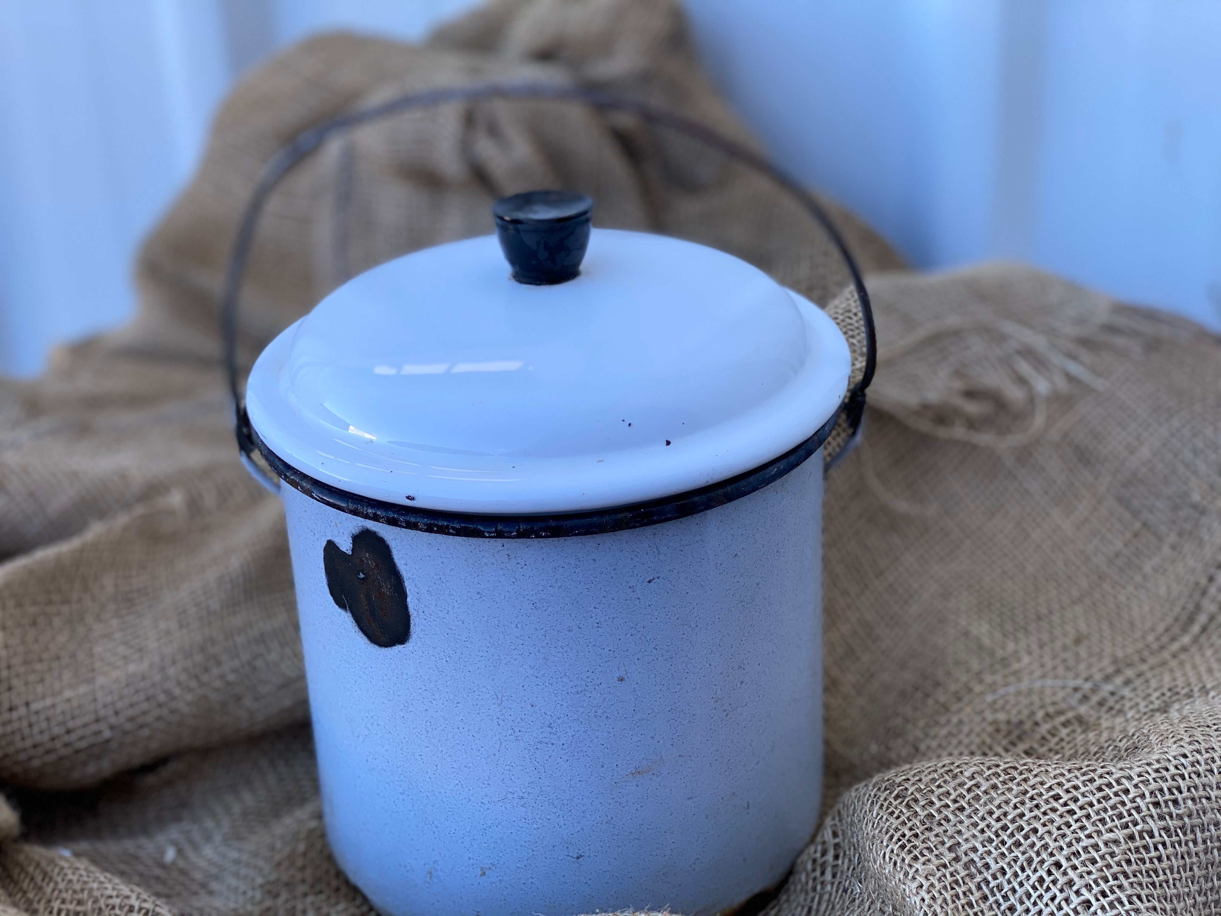 Vintage Enamel Billy with Lid