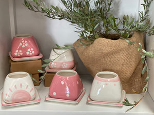 PINK Ceramic Pot and Saucer