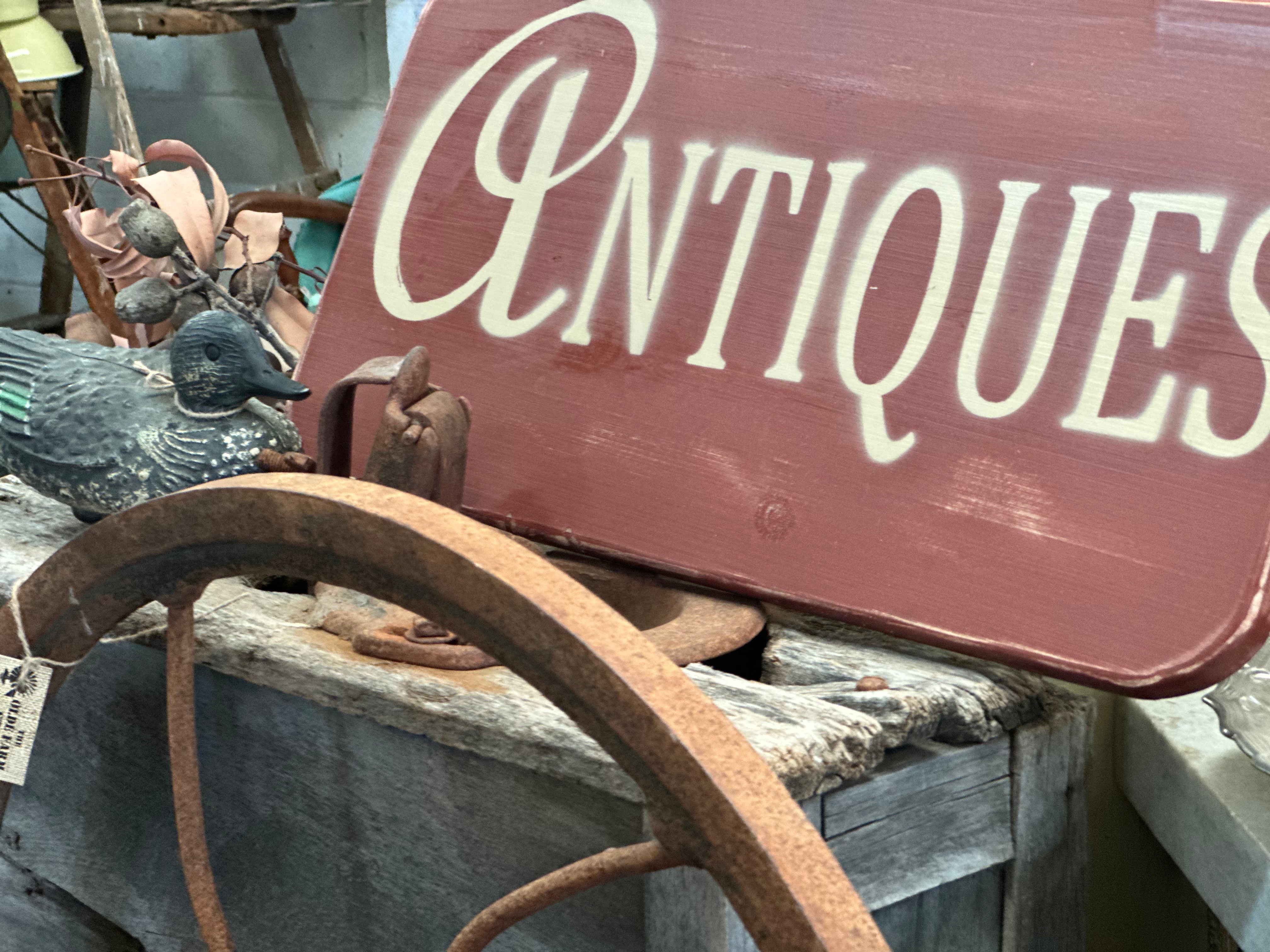 Handmade ANTIQUES Timber sign FREE Postage