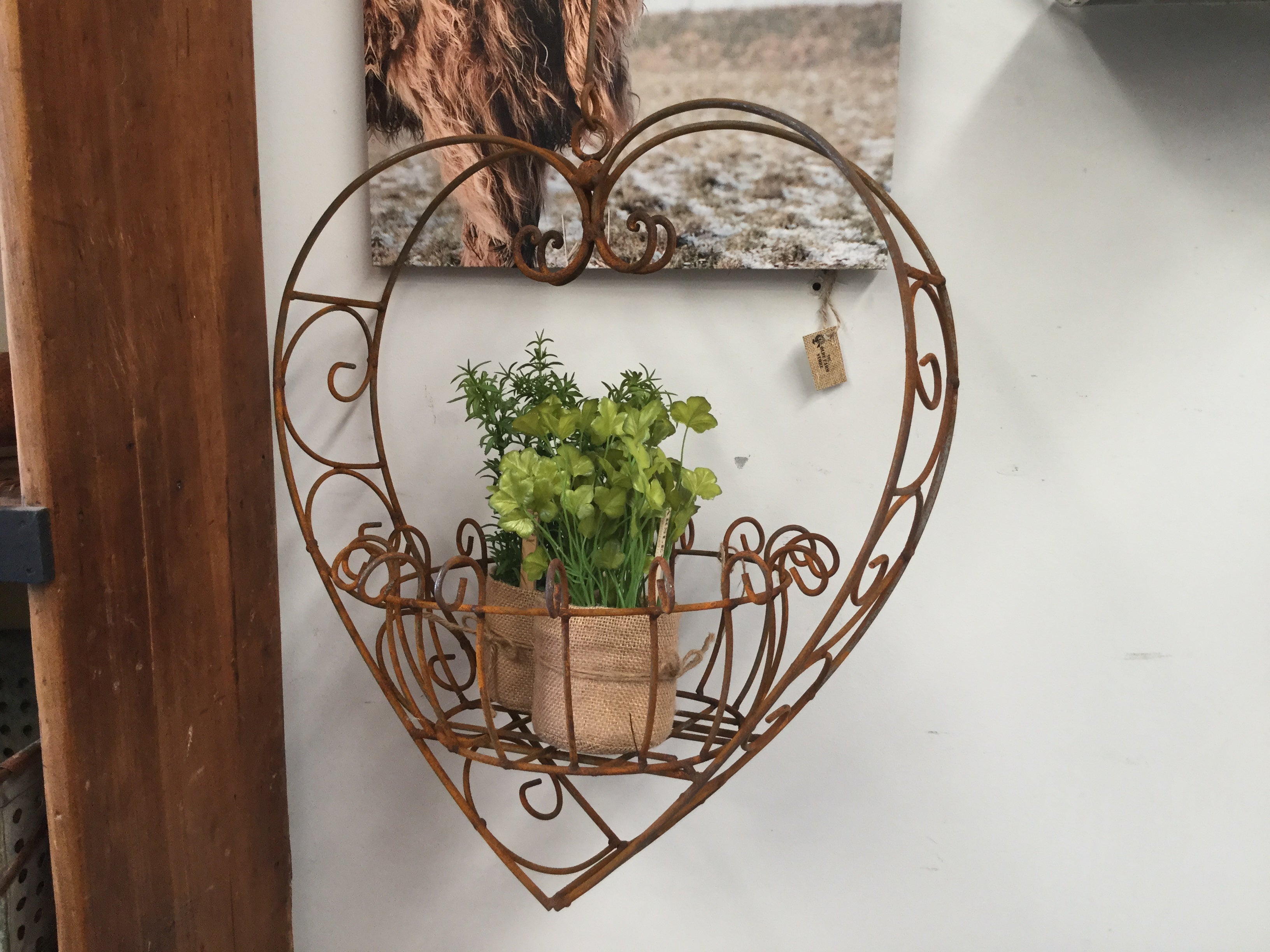 XL Rust Metal Hanging Heart Planter