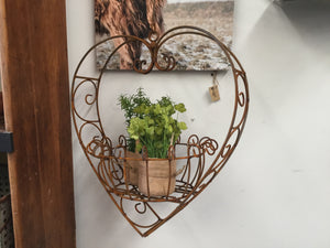 XL Rust Metal Hanging Heart Planter