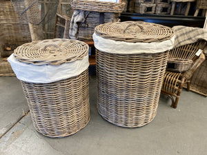 Round Rattan LINED Laundry Hamper With LID PRE - ORDER