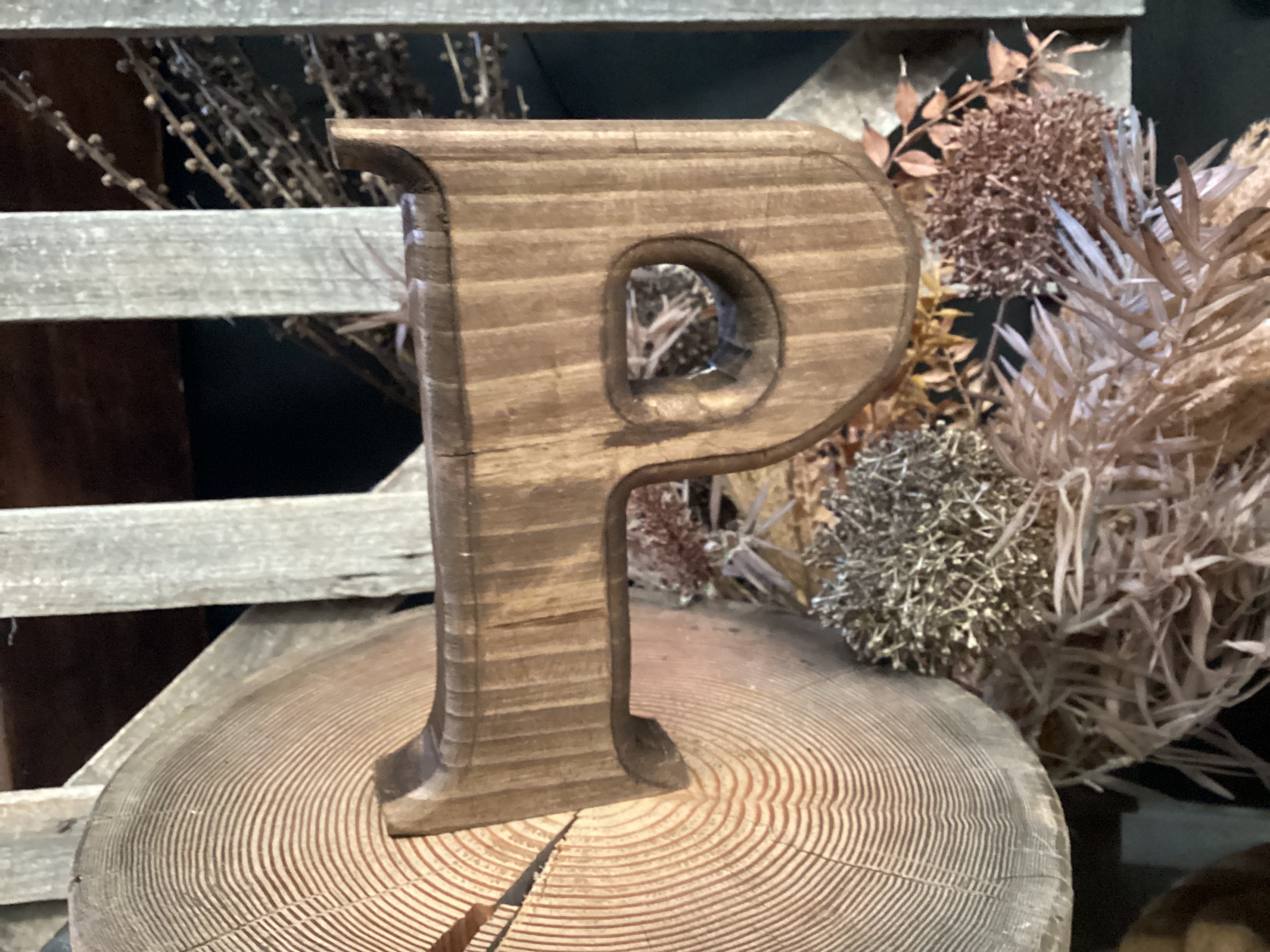 Handmade Vintage Brown Timber Letter P