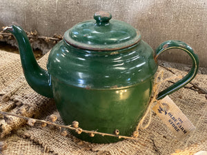 Vintage Enamel TEAPOT in Forest Green FREE Postage