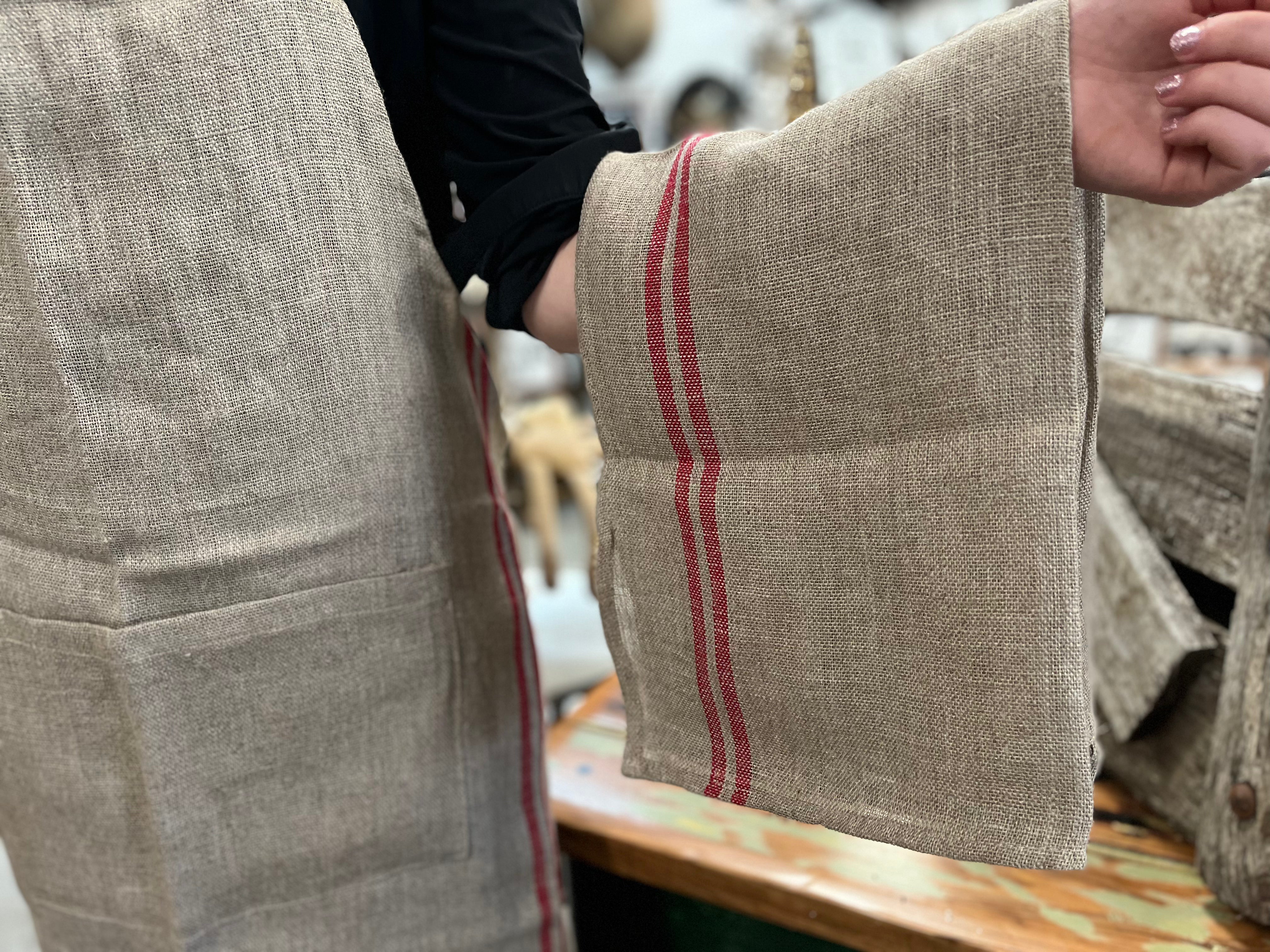 Red Striped LINEN Tea Towel