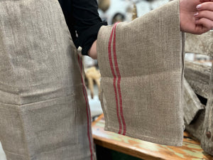 Red Striped LINEN Tea Towel