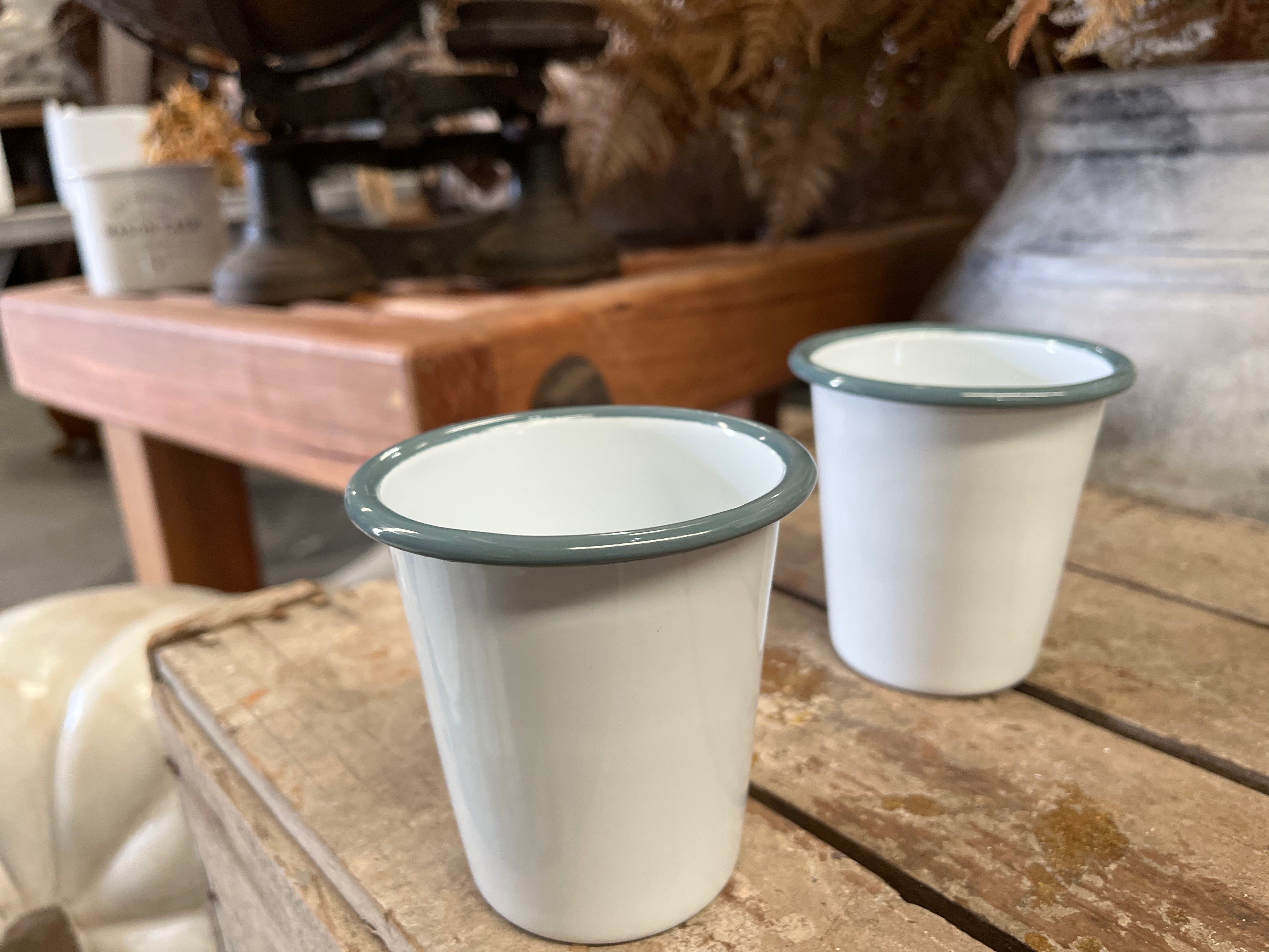Enamel TUMBLER 300ml set of 4 Grey & White