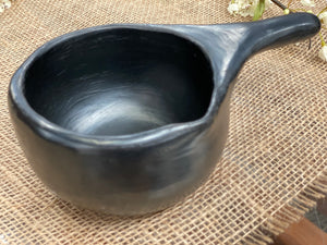 UNIQUE handmade black pottery SAUCE BOAT with handle