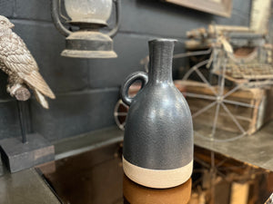 Large Black & Stone Terracotta Deco Jug / vase