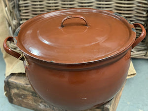 Extra Large Vintage Enamel Cooking Pot with Handles