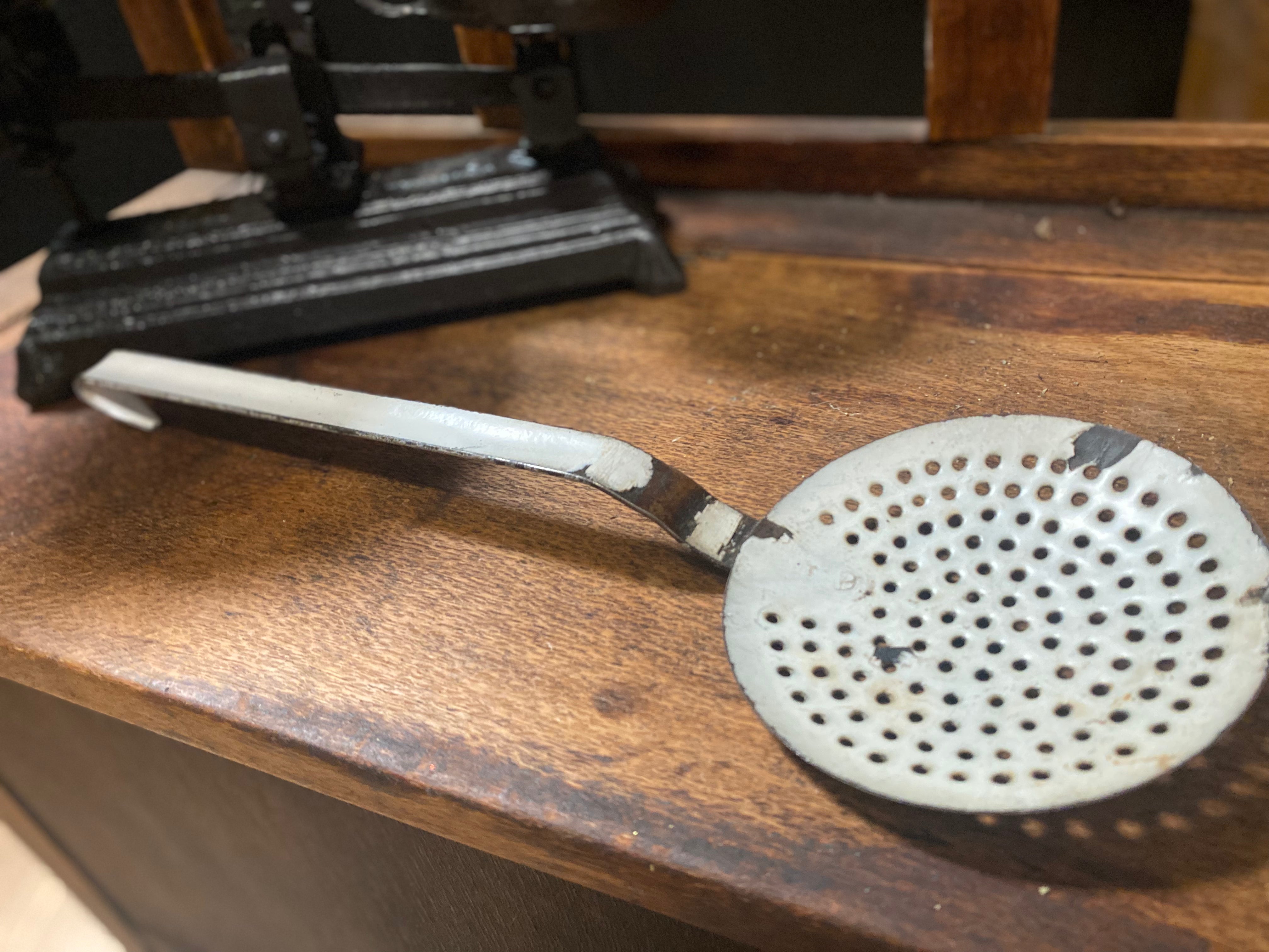 VINTAGE Enamel Strainer LADLE