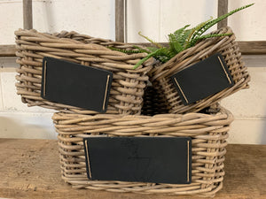 SQUARE Rattan Baskets with Chalkboard