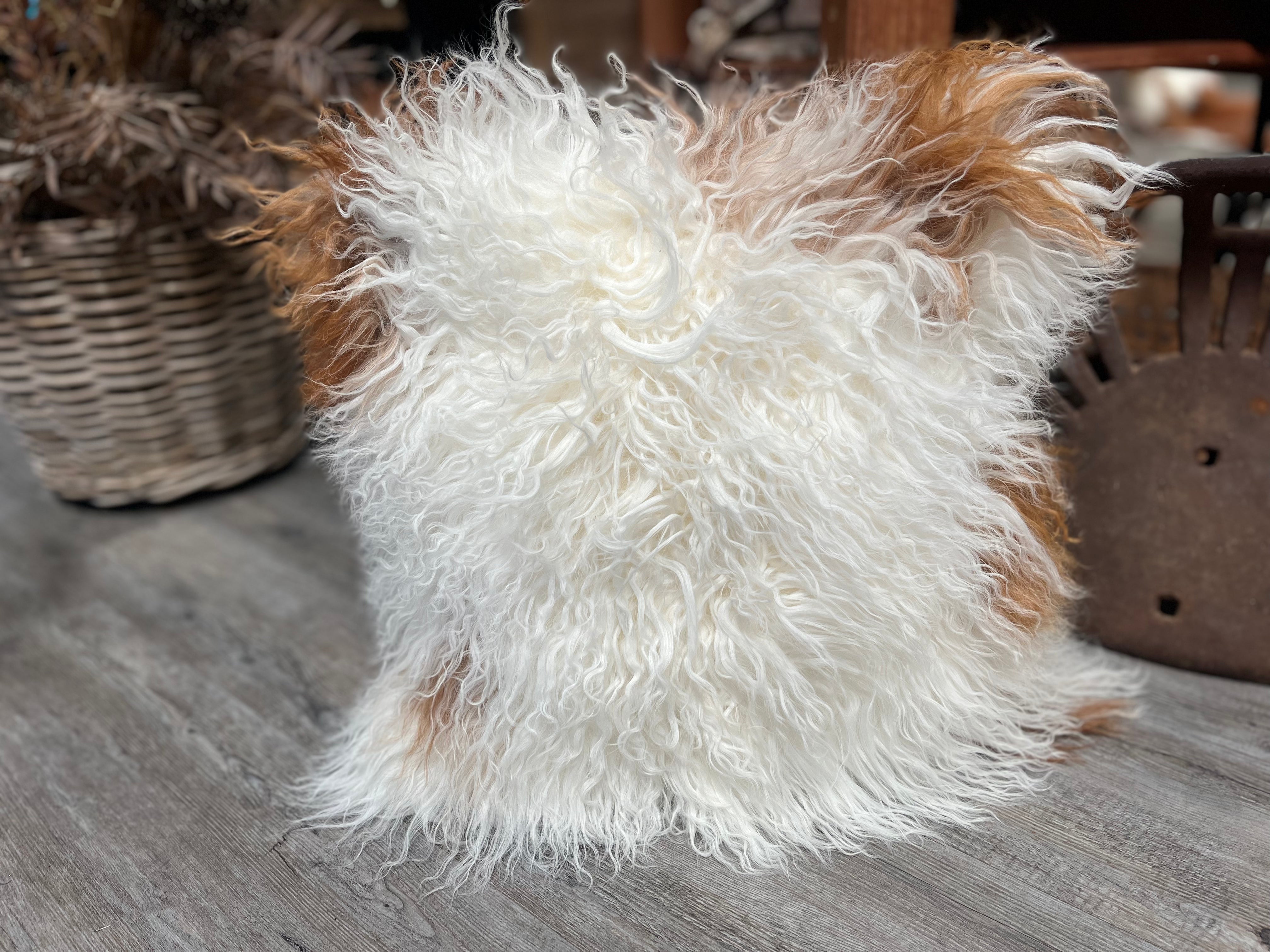 Mongolian Sheepskin Cushion caramel & white