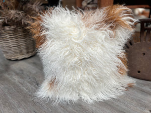 Mongolian Sheepskin Cushion caramel & white