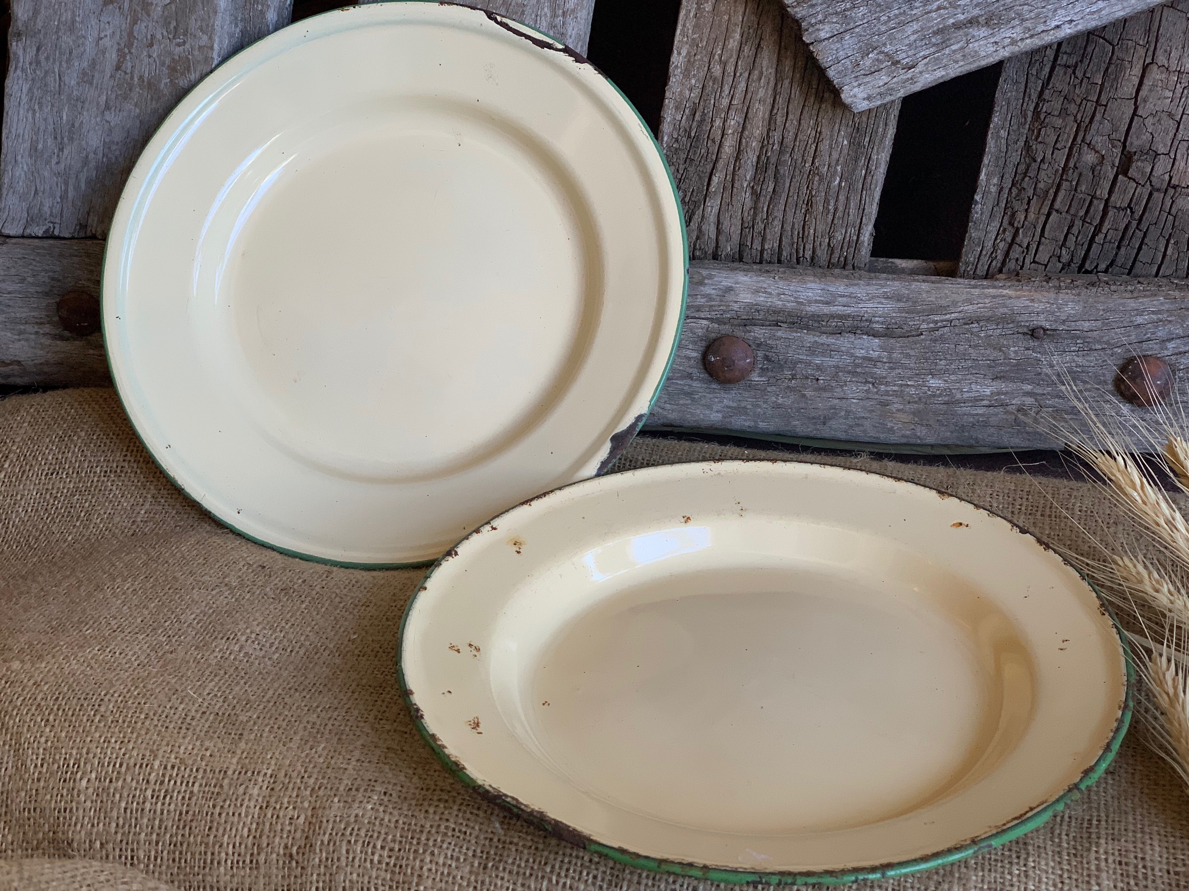 Set of 2 Vintage Enamel Plates