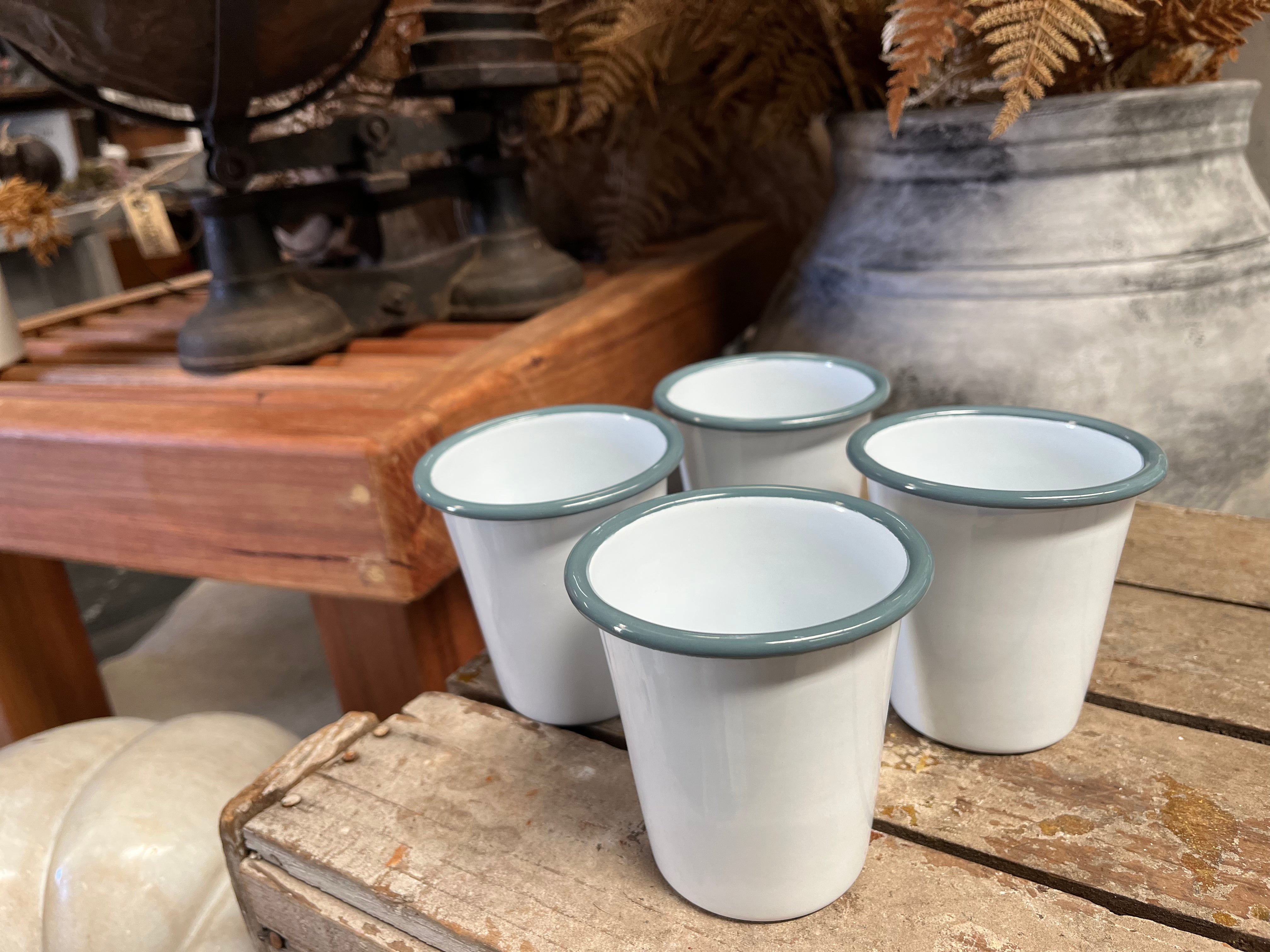 Enamel TUMBLER 300ml set of 4 Grey & White