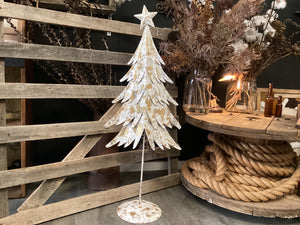 Hand Painted metal Christmas Tree 1m tall Gold/White