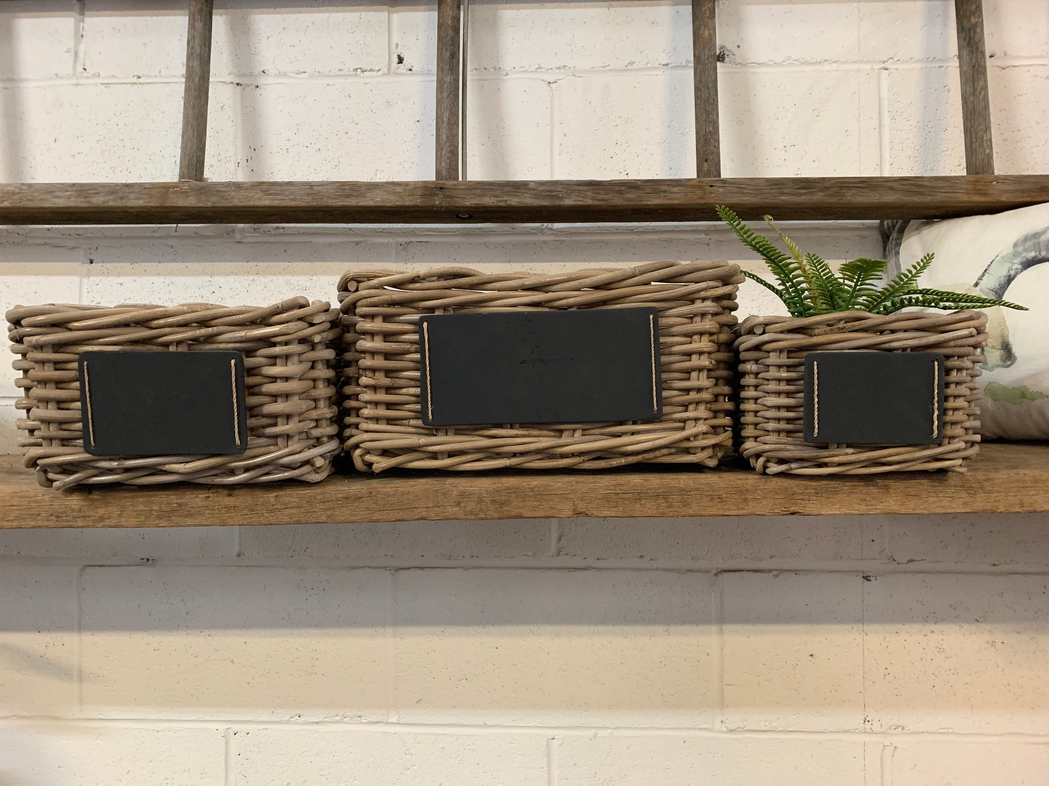 SQUARE Rattan Baskets with Chalkboard