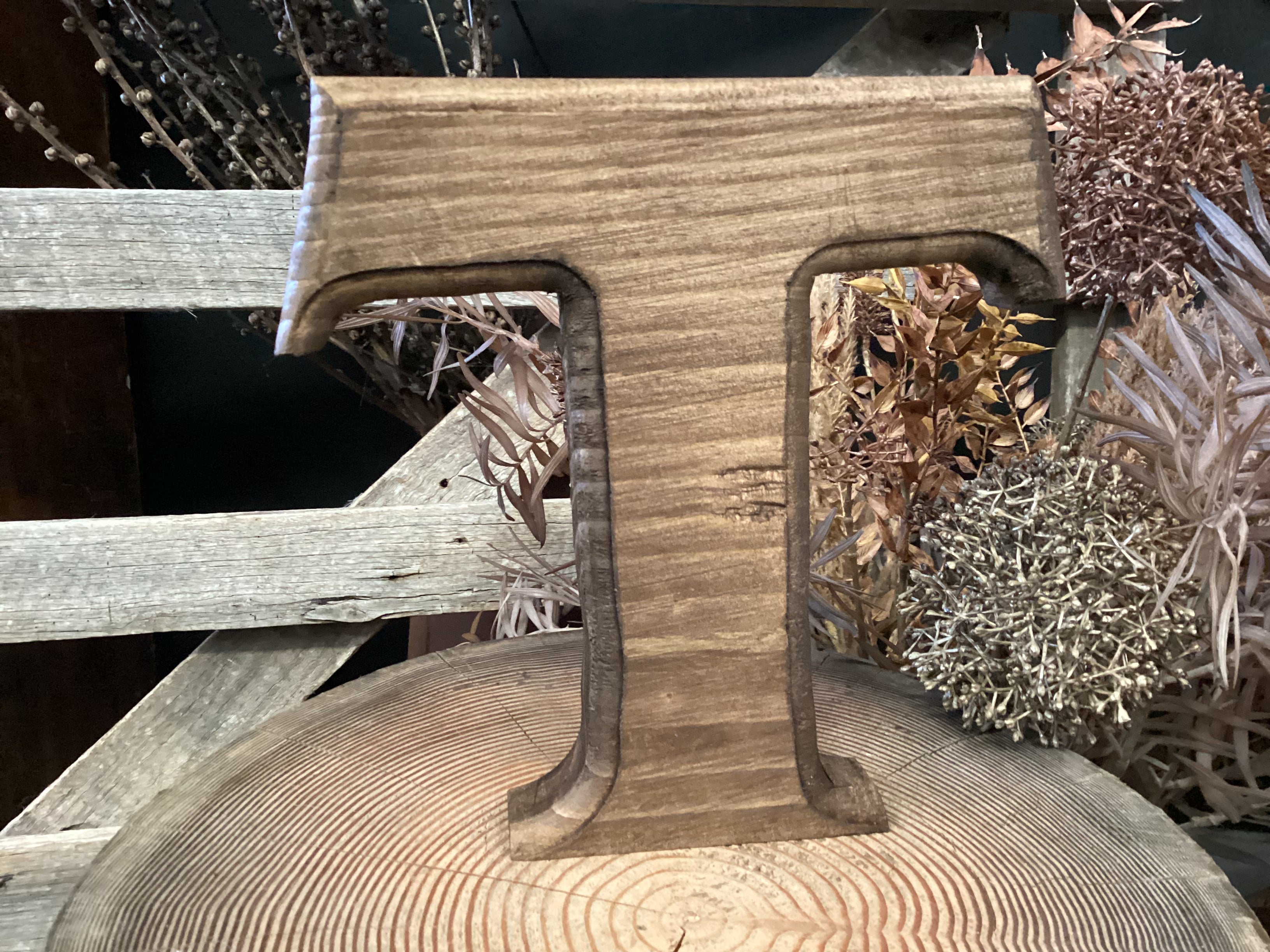 Handmade Vintage Brown Timber Letter T
