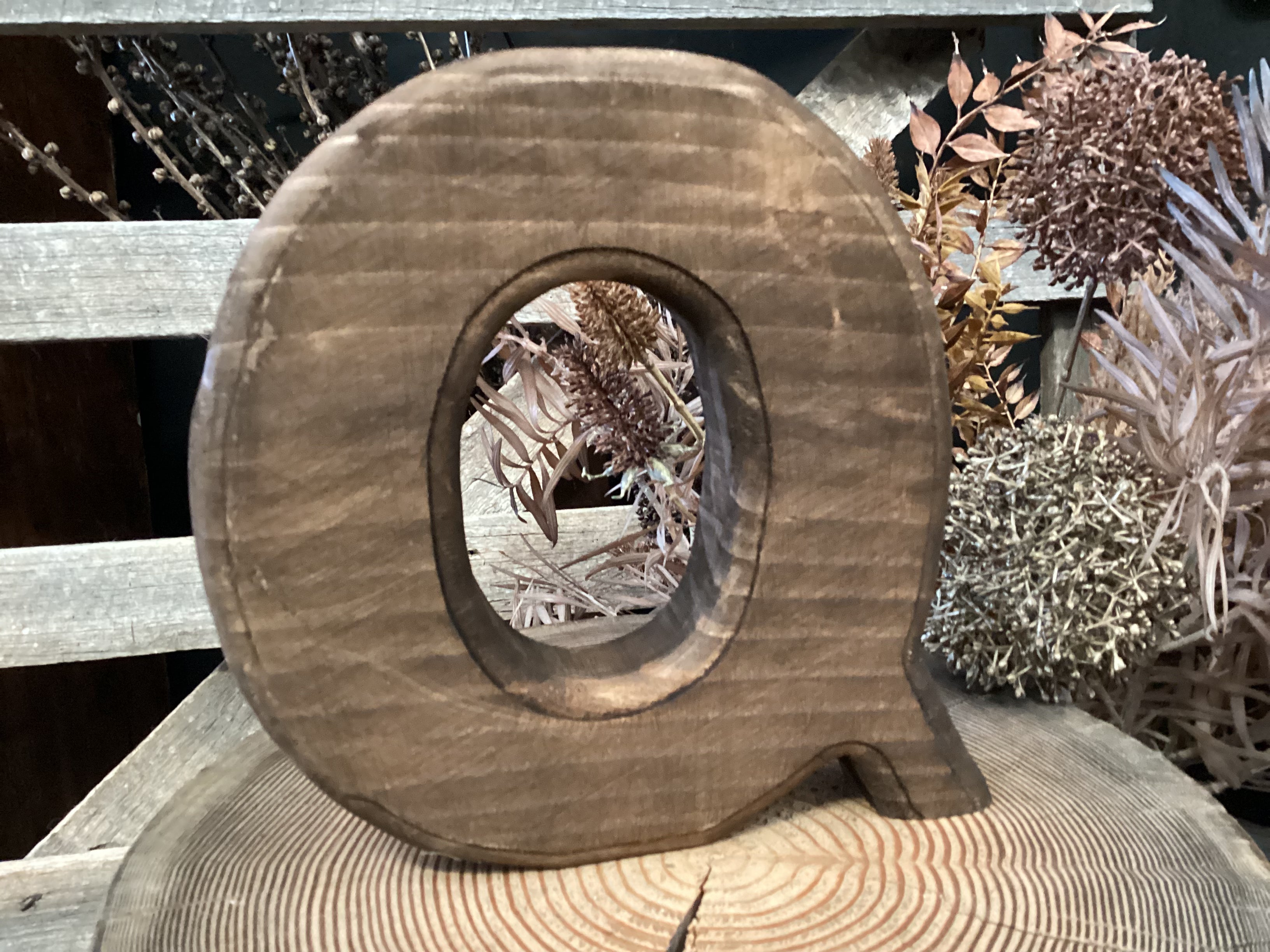 Handmade Vintage Brown Timber Letter Q