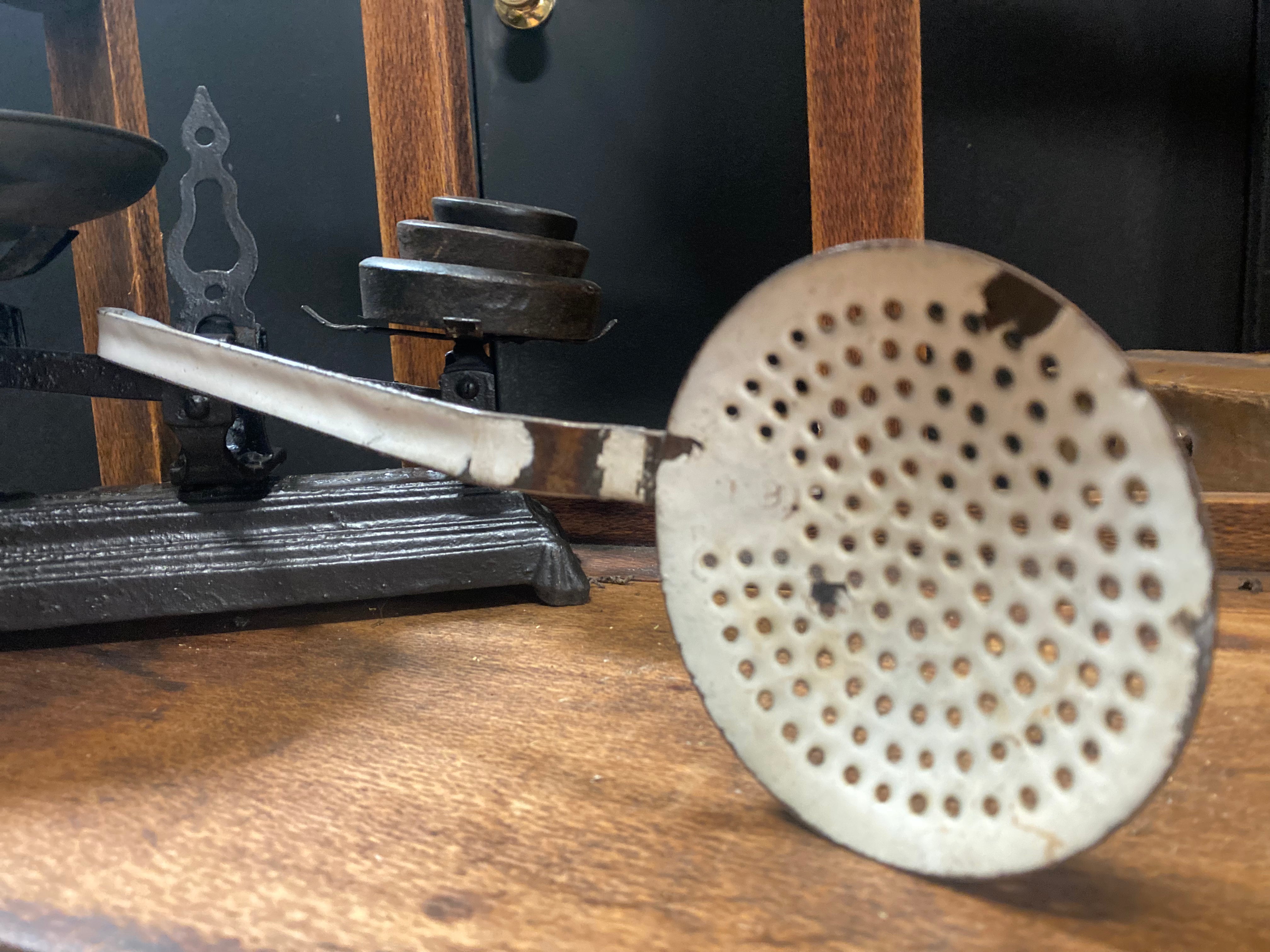 VINTAGE Enamel Strainer LADLE