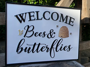 WELCOME Bee's & Butterflies Enamel Sign