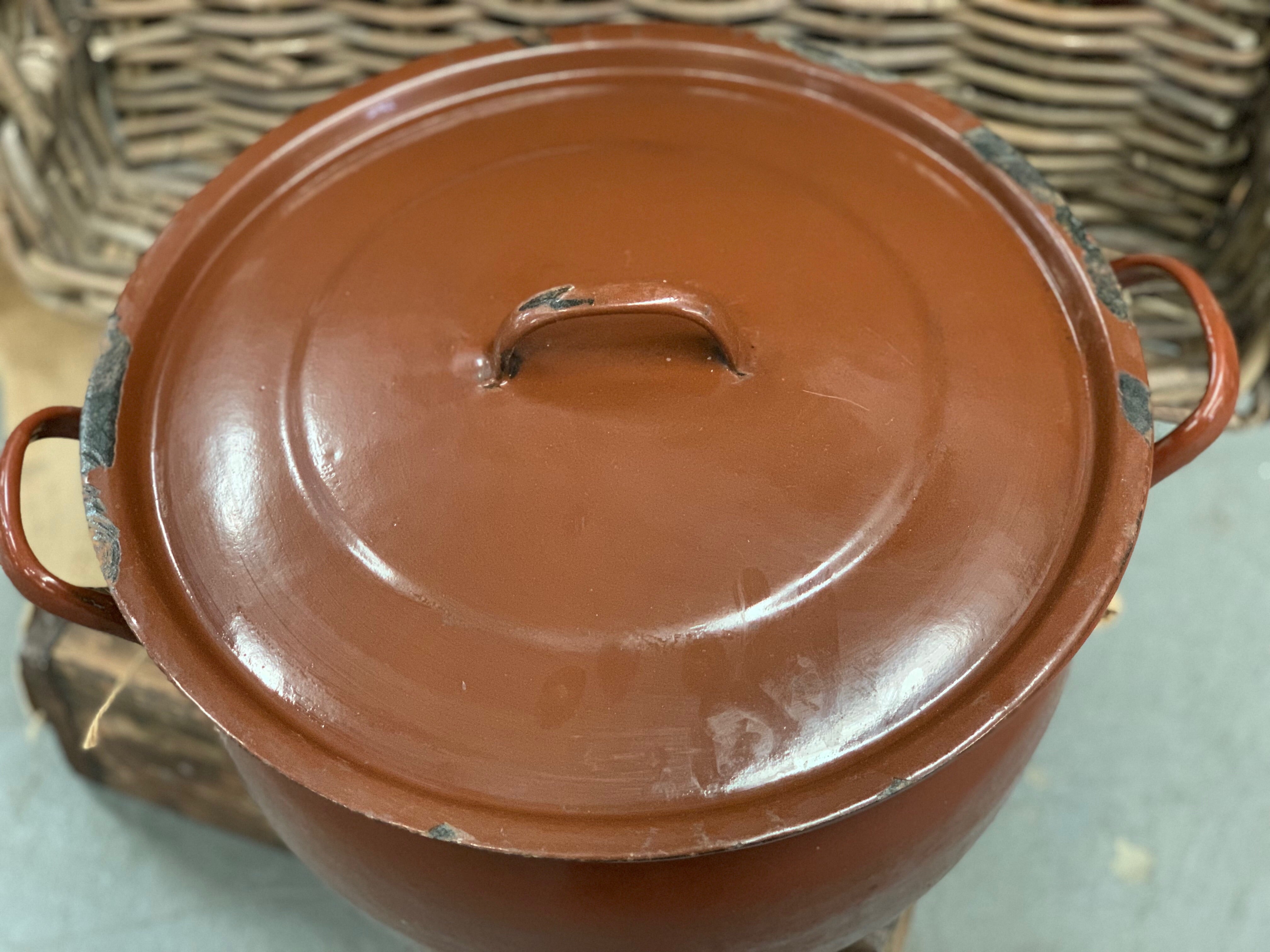 Extra Large Vintage Enamel Cooking Pot with Handles
