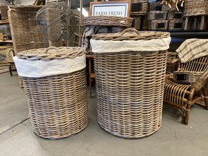 Round Rattan LINED Laundry Hamper With LID PRE - ORDER