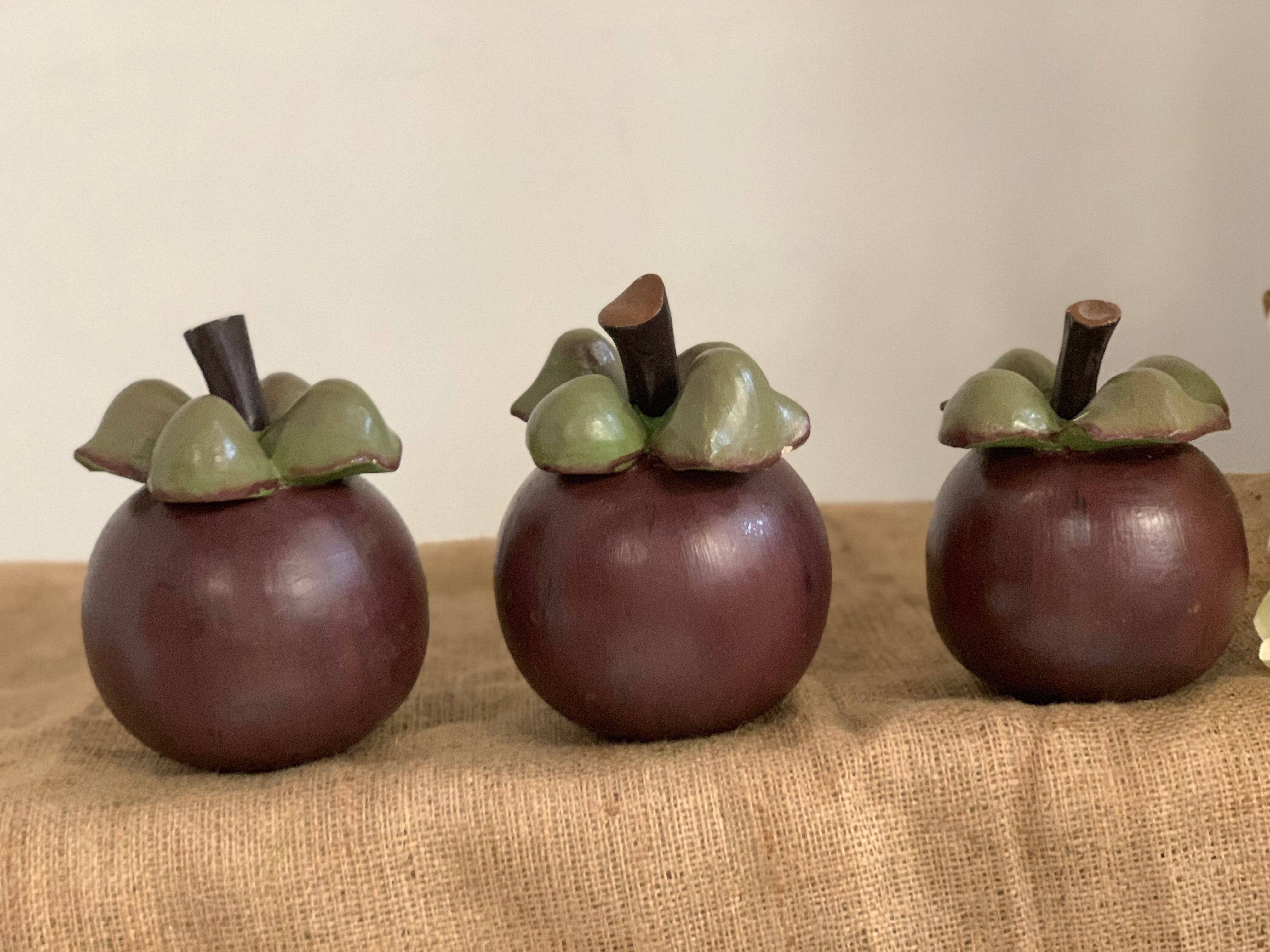 Set of 3 Wooden VINTAGE Eggplants DECOR