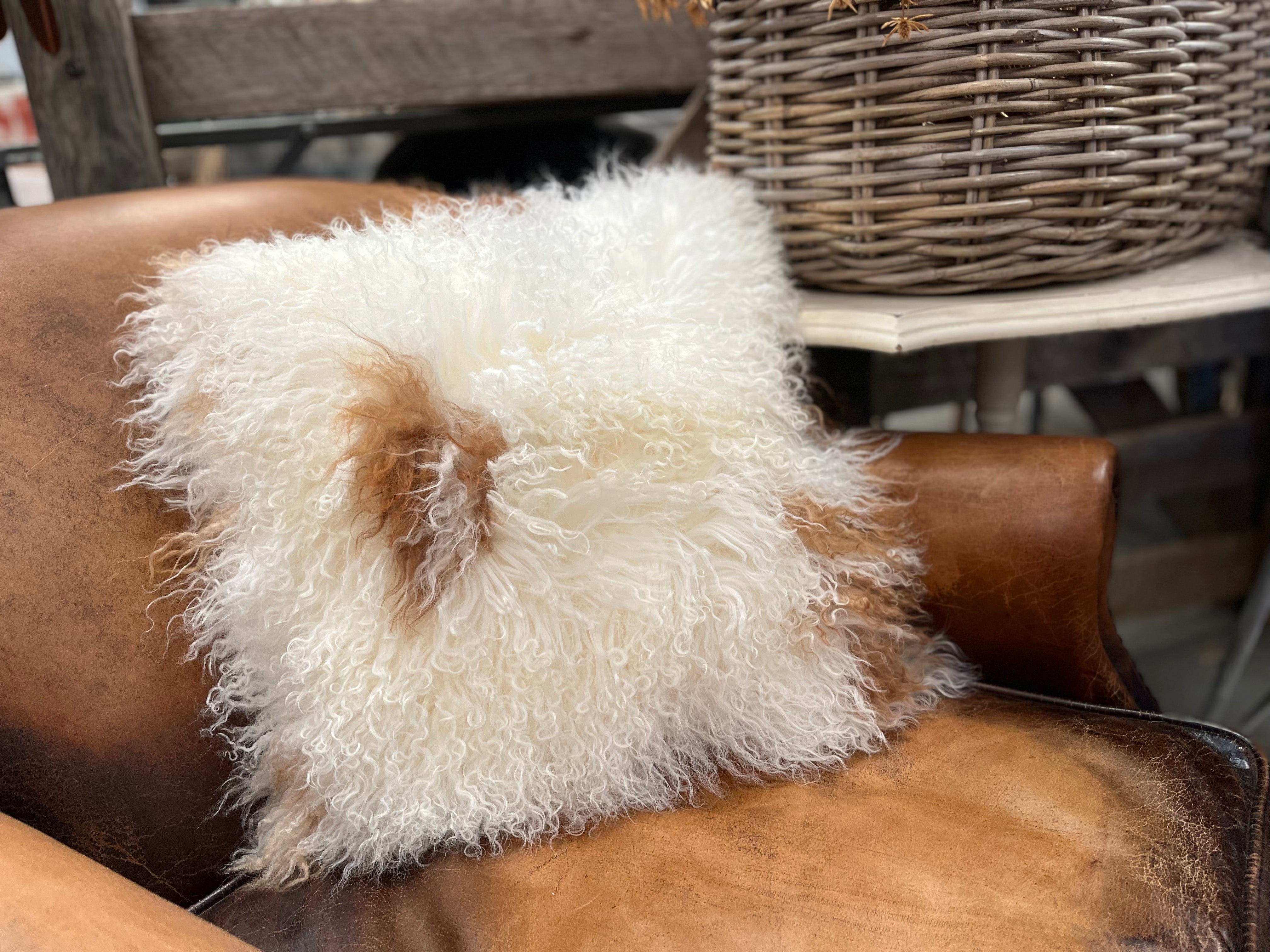 Mongolian Sheepskin Cushion caramel & white