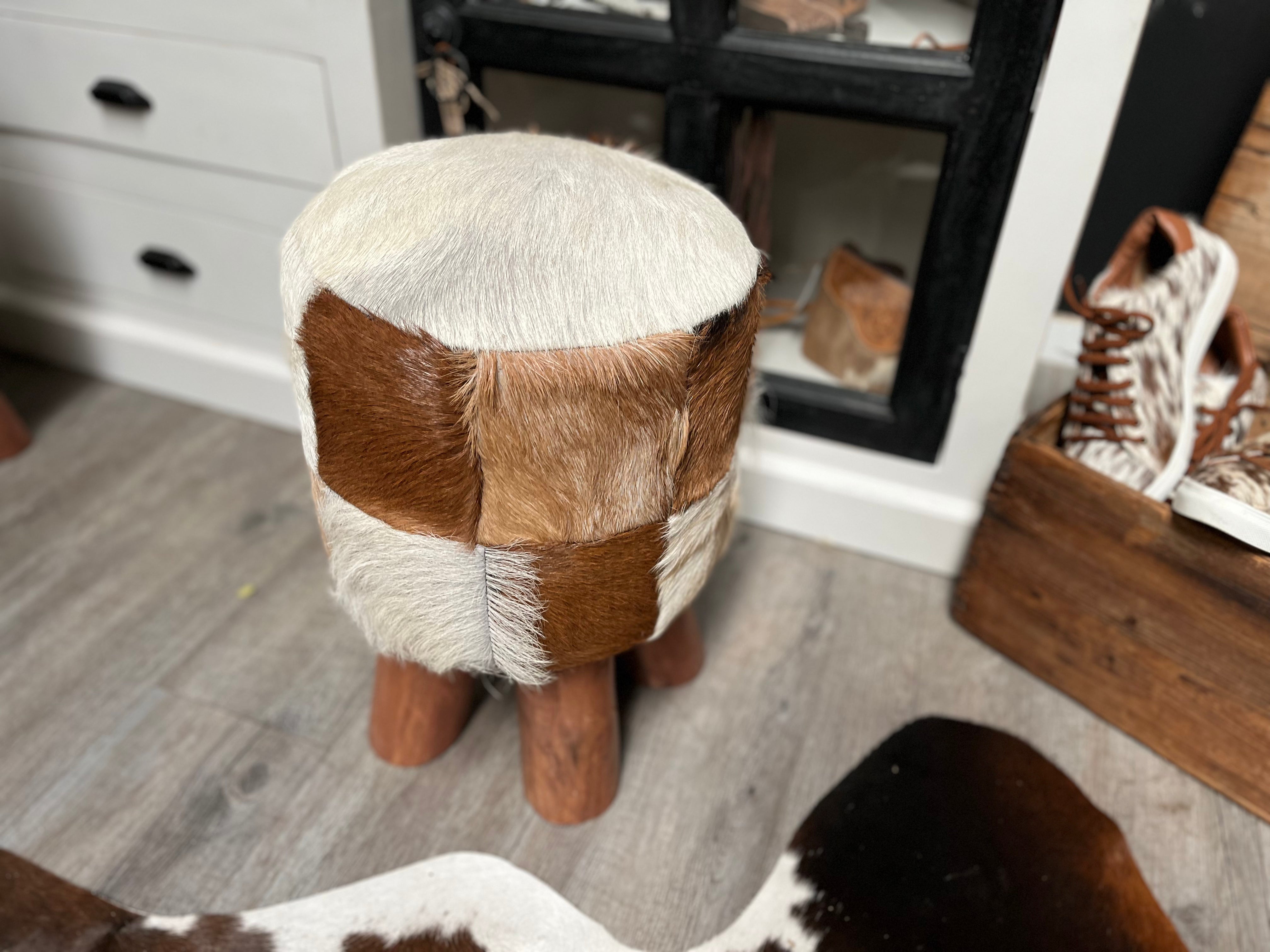 NEW Goat Hide FOOT STOOL