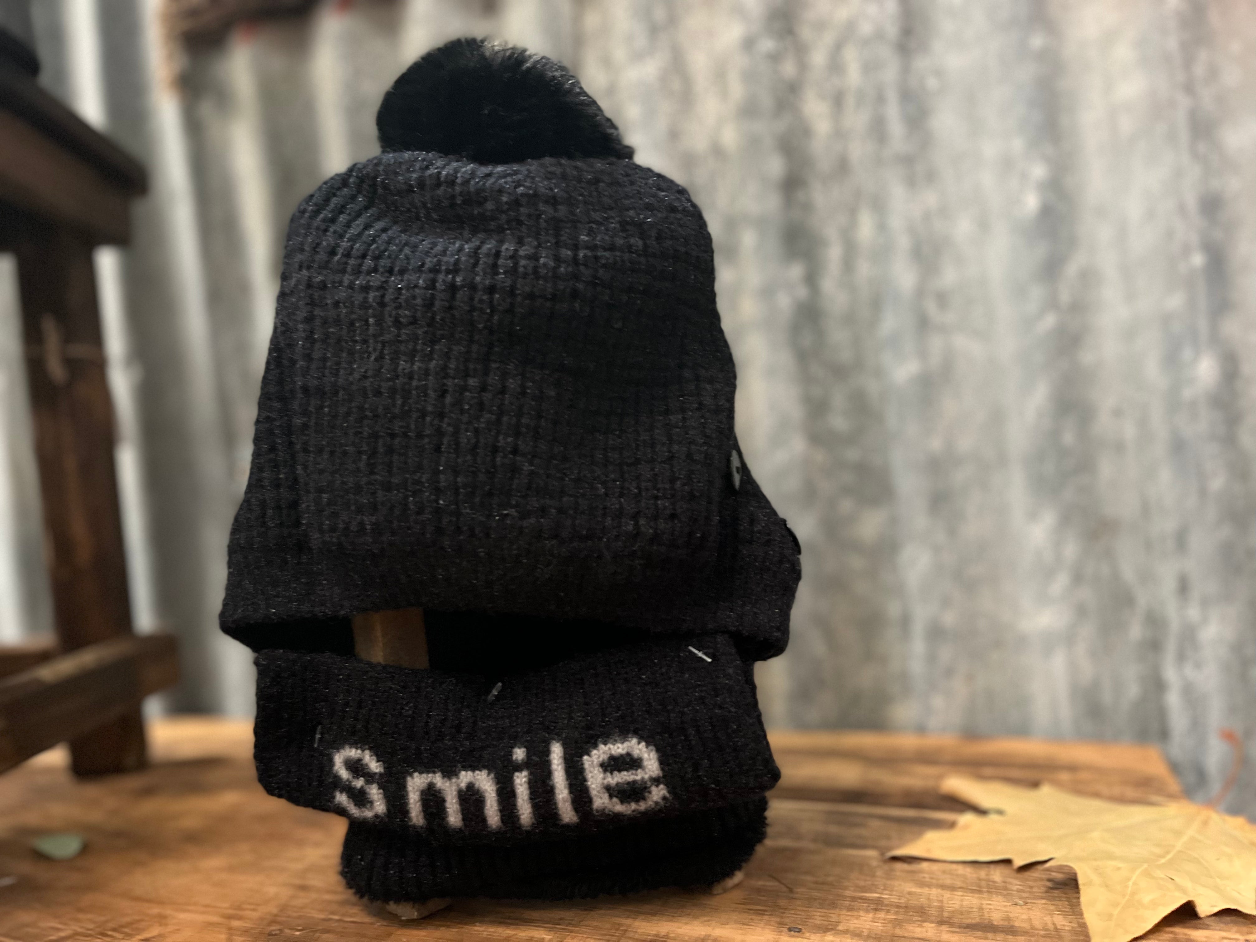 Knitted Lined button up BALACLAVA with Pom Pom