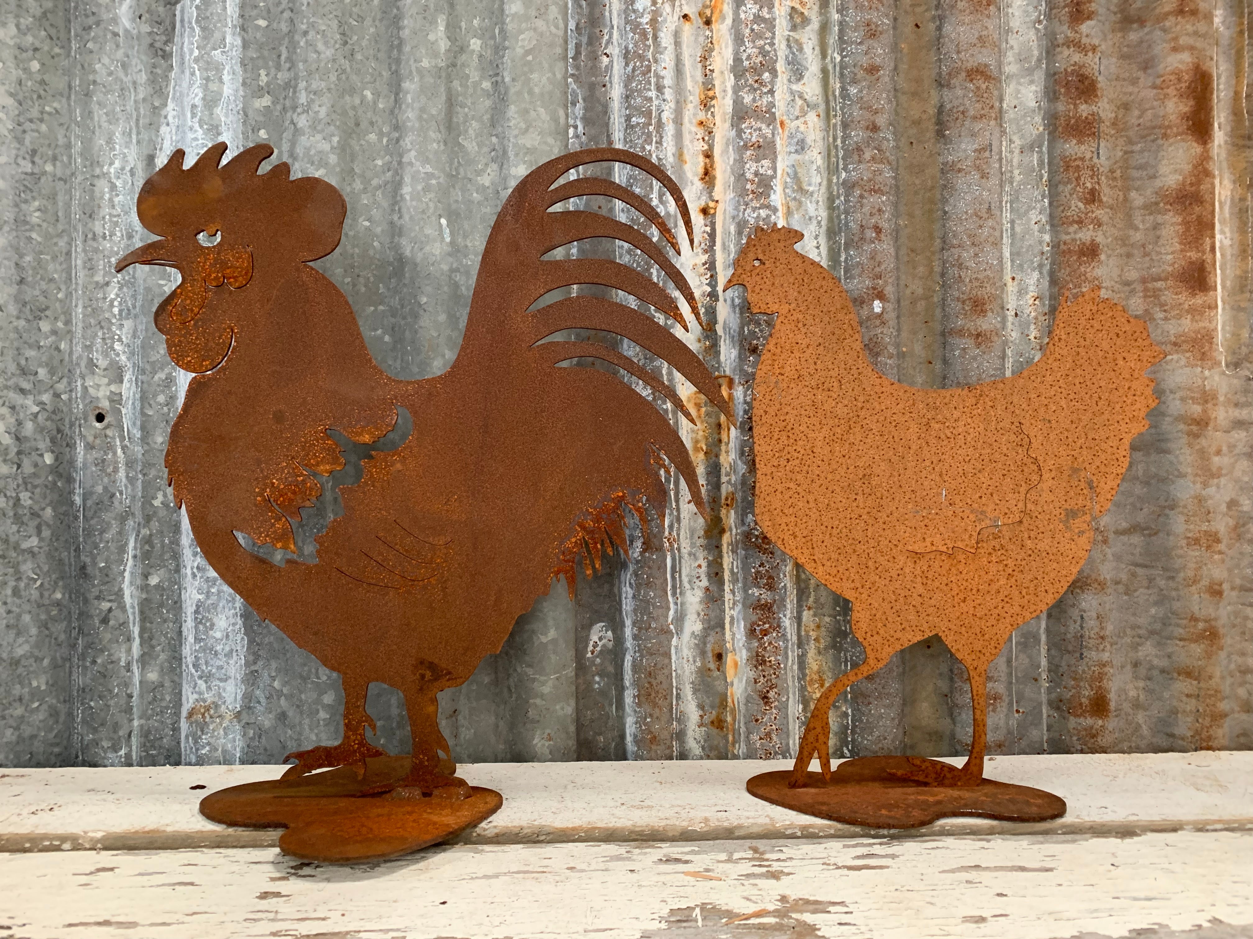 Wrought IRON Rooster & Hen Pair