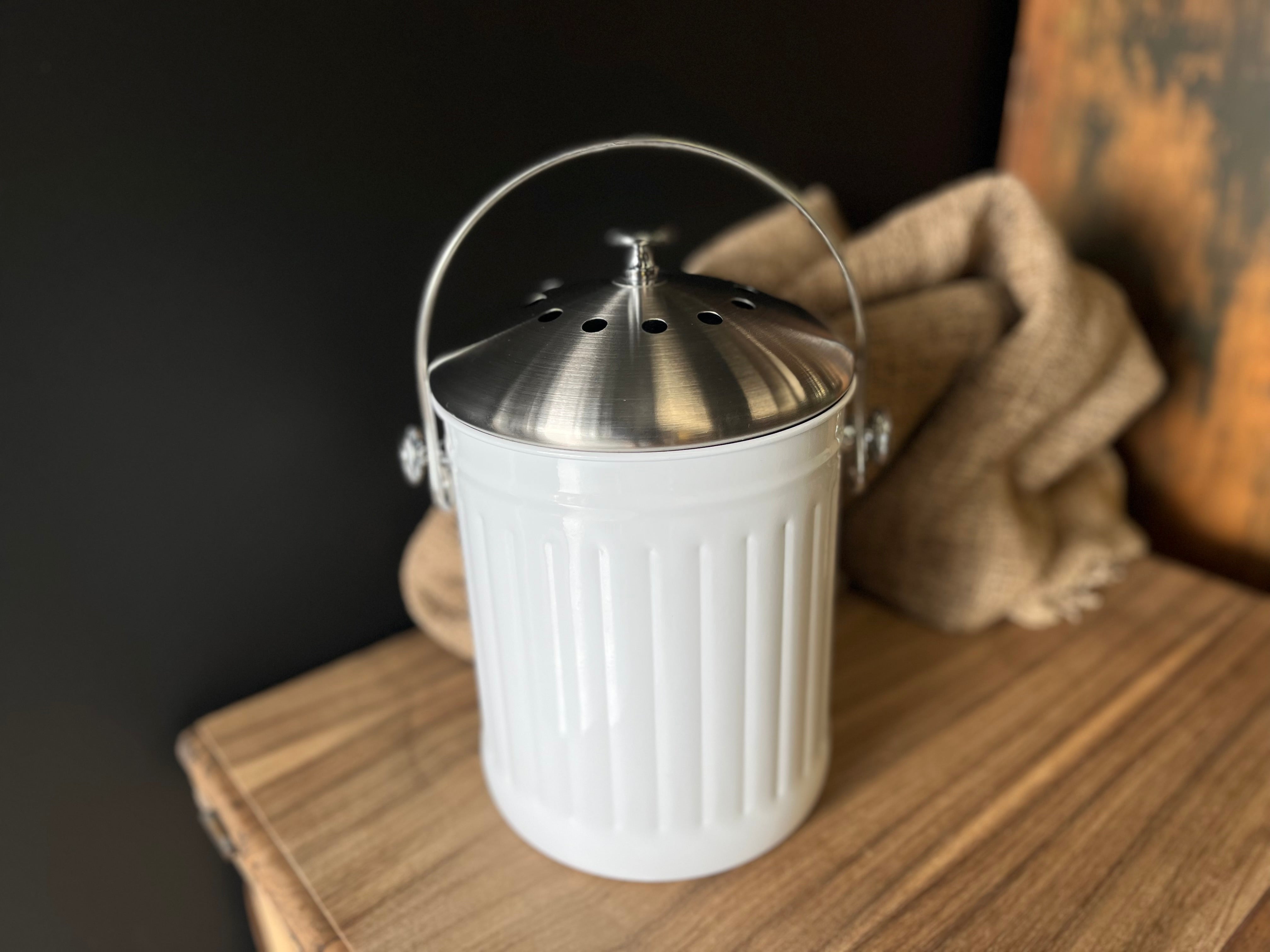White & Stainless 5L Compost Bin