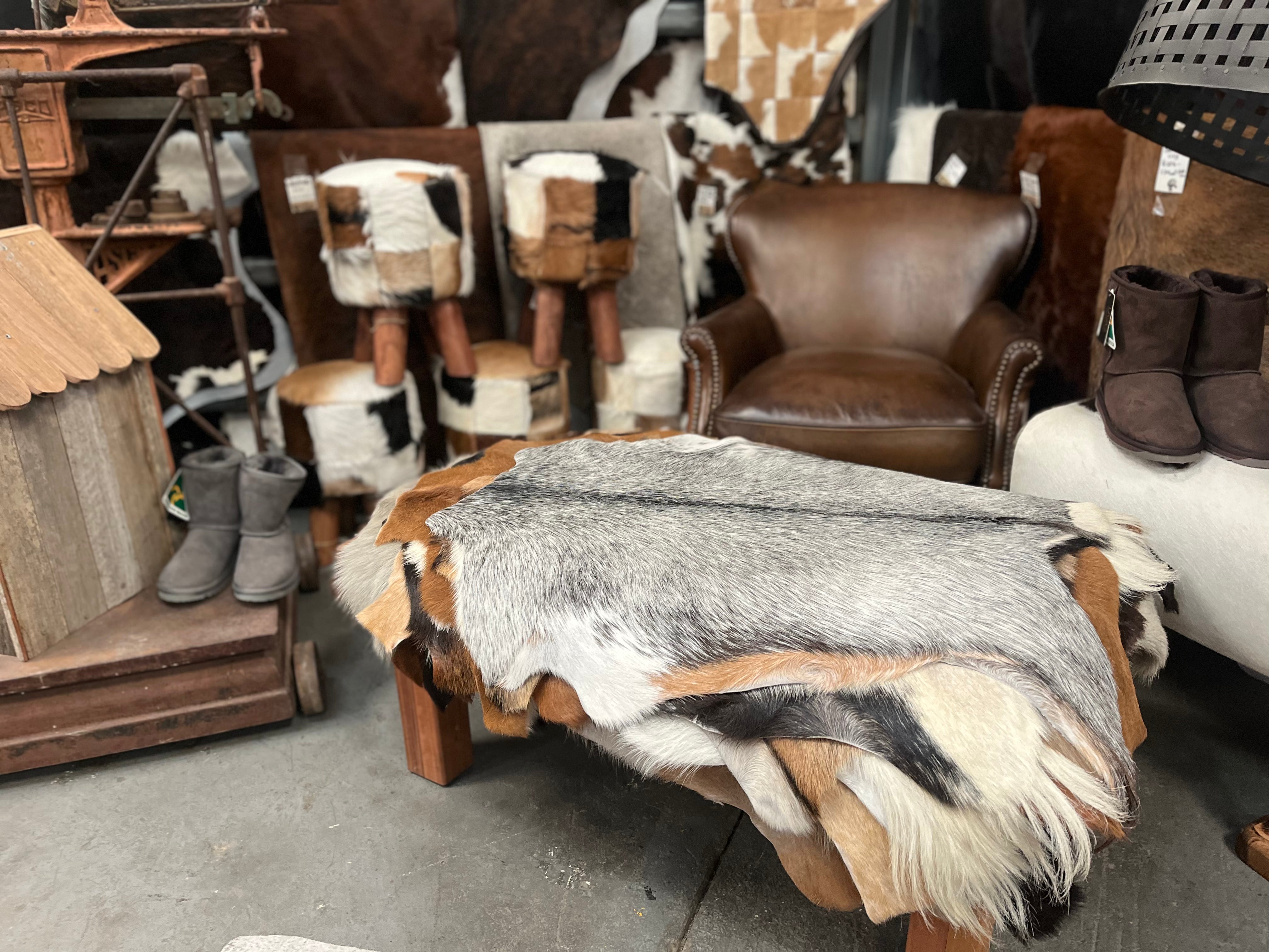 NEW Goat Hide FOOT STOOL